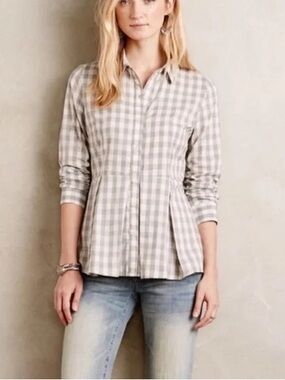 Anthropologie 11.1 Tylho Button Down Peplum Shirt Sz Medium